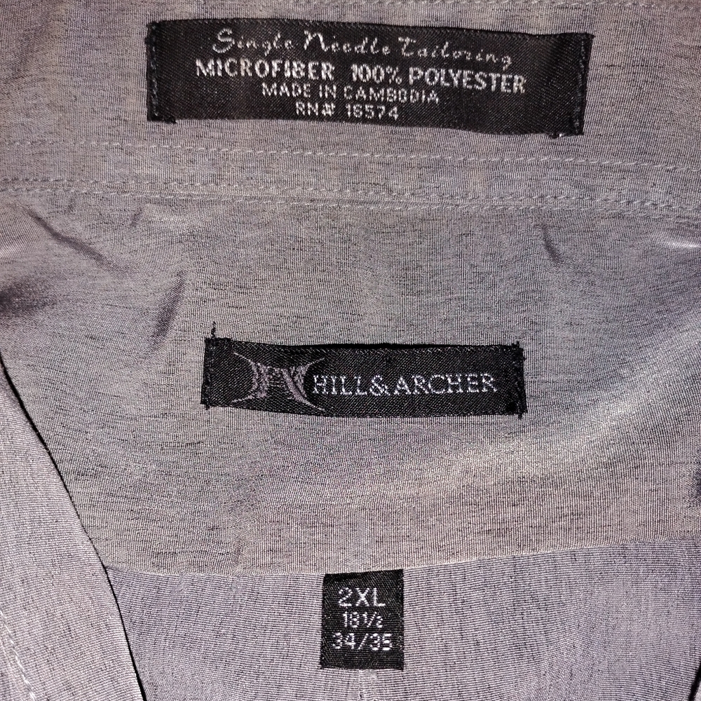 🩶 NWOT Mens Hill & Archer Gray Silver Top Buttonup Size 2XL Church Office Bar - Picture 2 of 3